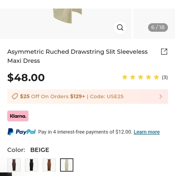 NWT micas drawstring slit sleeveless maxi dress beige in color size large - Picture 2 of 5